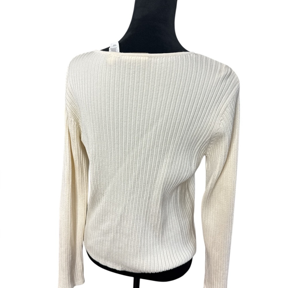 Liz Claiborne Lizwear Cream Ribbed Knit Long Sleeve Sweater Size M - Picture 5 of 9